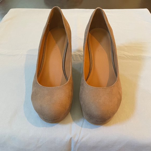 Nine West Wedge High Heel Square Heel Dress Shoes Tan Brown - Picture 2 of 3